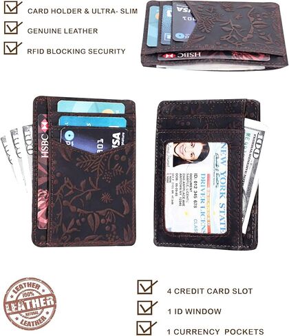 محفظة جلدية نحيفة بجيب أمامي مصنوعة يدويًا من LEVOGUE تحجب RFID للرجال والنساء. in Kuwait