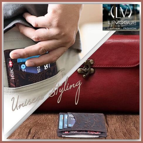 محفظة جلدية نحيفة بجيب أمامي مصنوعة يدويًا من LEVOGUE تحجب RFID للرجال والنساء. in Kuwait