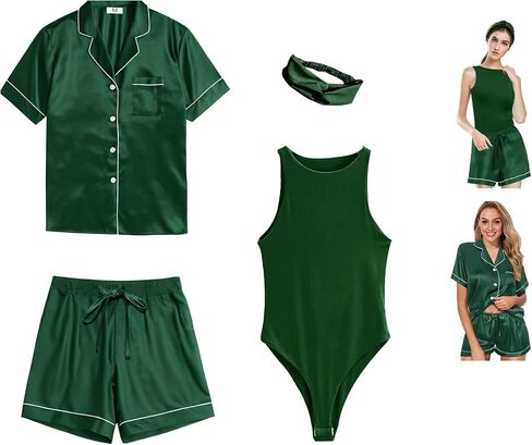 WJing Yi Jia Womens Pajamas Set Silk Satin Pajama Sets Pjs Set Button Down Pj Sets Sleepwear Loungewear Pyjamas in Saudi Arabia