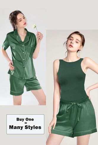 WJing Yi Jia Womens Pajamas Set Silk Satin Pajama Sets Pjs Set Button Down Pj Sets Sleepwear Loungewear Pyjamas in Saudi Arabia