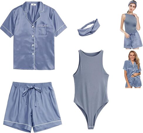 WJing Yi Jia Womens Pajamas Set Silk Satin Pajama Sets Pjs Set Button Down Pj Sets Sleepwear Loungewear Pyjamas in Saudi Arabia