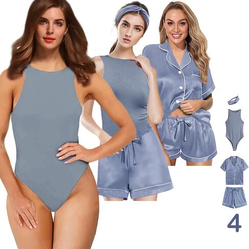 WJing Yi Jia Womens Pajamas Set Silk Satin Pajama Sets Pjs Set Button Down Pj Sets Sleepwear Loungewear Pyjamas in Saudi Arabia