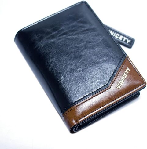 SUMGOGO محفظة رجالية جلدية RFID حامل بطاقات بسحاب حول جيب العملة محافظ صغيرة ثنائية الطي للرجال والأولاد والابن محفظة قصيرة (أسود) in Kuwait