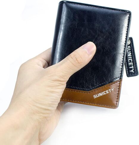 SUMGOGO محفظة رجالية جلدية RFID حامل بطاقات بسحاب حول جيب العملة محافظ صغيرة ثنائية الطي للرجال والأولاد والابن محفظة قصيرة (أسود) in Kuwait