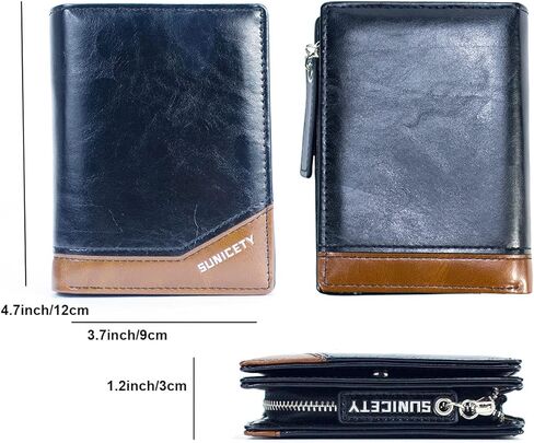 SUMGOGO محفظة رجالية جلدية RFID حامل بطاقات بسحاب حول جيب العملة محافظ صغيرة ثنائية الطي للرجال والأولاد والابن محفظة قصيرة (أسود) in Kuwait