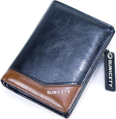 SUMGOGO محفظة رجالية جلدية RFID حامل بطاقات بسحاب حول جيب العملة محافظ صغيرة ثنائية الطي للرجال والأولاد والابن محفظة قصيرة (أسود) in Kuwait