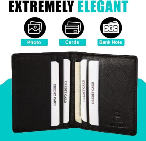 Trendy Zone 21 Wallet for Men, Slim Minimalist Men's Wallets with 6 Card Slots Design, Bifold Card Holder Leather Wallet Gifts for Men with Clear ID Window Credit Card Holder, Black, Small, Minimalist in Kuwait