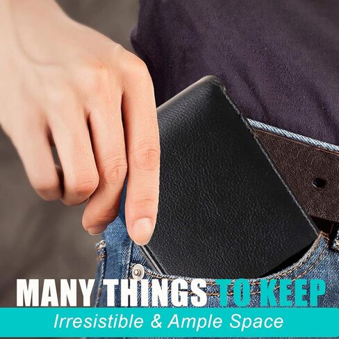 Trendy Zone 21 Wallet for Men, Slim Minimalist Men's Wallets with 6 Card Slots Design, Bifold Card Holder Leather Wallet Gifts for Men with Clear ID Window Credit Card Holder, Black, Small, Minimalist in Kuwait