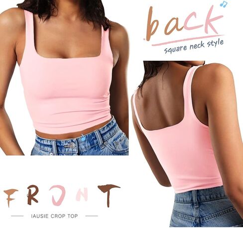 Iausie 2 Pieces Womens Summer Sleeveless Cute Crop Tank Tops Square Neck Basic Workout Yoga Cropped Tops 2351 in Saudi Arabia
