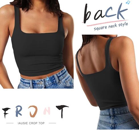 Iausie 2 Pieces Womens Summer Sleeveless Cute Crop Tank Tops Square Neck Basic Workout Yoga Cropped Tops 2351 in Saudi Arabia