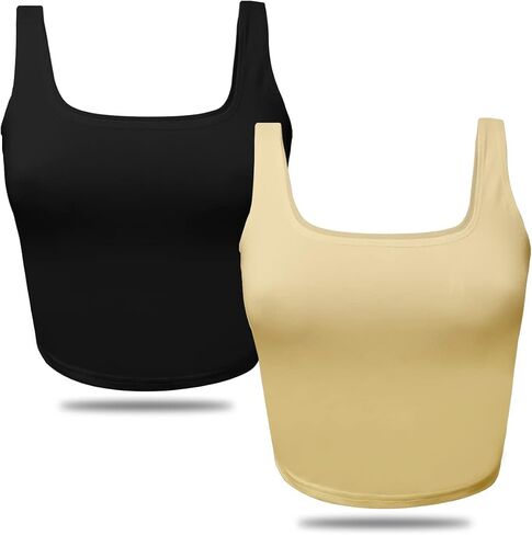 Iausie 2 Pieces Womens Summer Sleeveless Cute Crop Tank Tops Square Neck Basic Workout Yoga Cropped Tops 2351 in Saudi Arabia