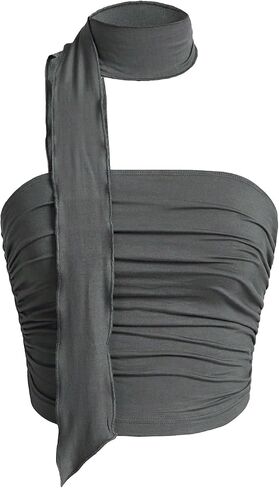 Verdusa Women's Y2K Sleeveless Ruched Tube Crop Bandeau Top with Scarf in Saudi Arabia