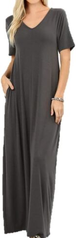 Zenana Women's Premium Casual Long Relaxed Loose T-Shirt Maxi Dress with Half Sleeves and Pockets (S-3XL) in Saudi Arabia