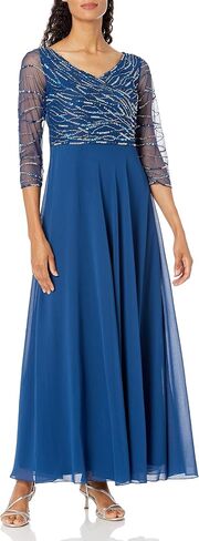 J Kara Women's 3/4 Sleeve Beaded Bodice Pop Over Long Dress in Kuwait
