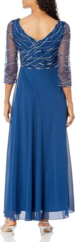 J Kara Women's 3/4 Sleeve Beaded Bodice Pop Over Long Dress in Kuwait