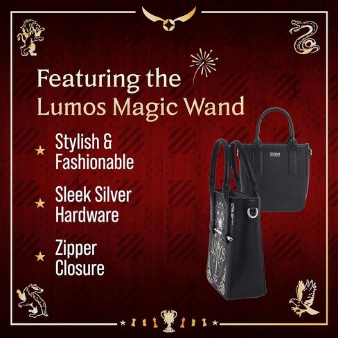 Fred Segal Harry Potter Tote Bag, Lumos Magic Wand Women's Mini Travel Bag with Adjustable Shoulder Strap, Black, Black, One Size, Fred Segal Harry Potter Tote Bag, Lumos Magic Wand Women's Mini in Saudi Arabia