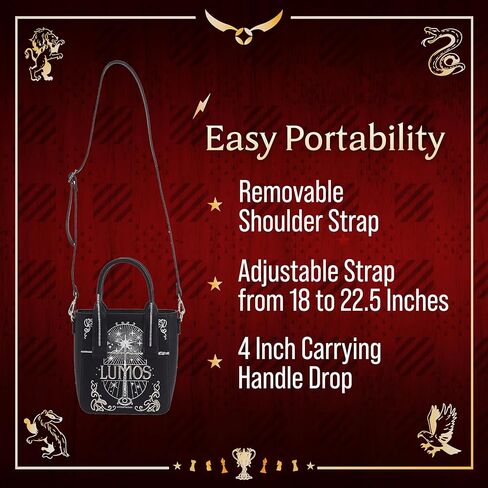 Fred Segal Harry Potter Tote Bag, Lumos Magic Wand Women's Mini Travel Bag with Adjustable Shoulder Strap, Black, Black, One Size, Fred Segal Harry Potter Tote Bag, Lumos Magic Wand Women's Mini in Saudi Arabia