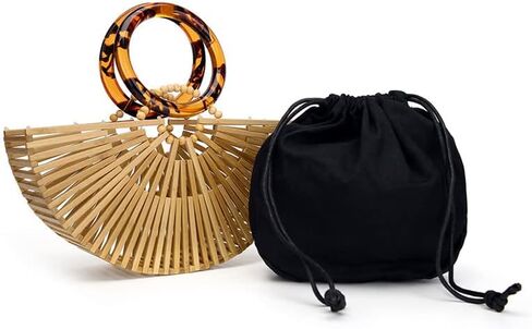 محفظة من الخيزران للنساء بمقبض علوي وحقيبة حمل مع حقيبة داخلية وحقيبة هوبو ومحافظ هدية للنساء in Kuwait