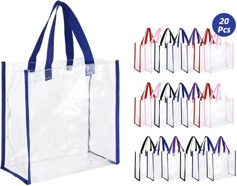 20 قطعة من حقائب كبيرة توت شفافة 12 × 12 × 6 انش من ديميجون، حقائب يد بلاستيكية عالية الجودة لتغليف الهدايا للملاعب الرياضية والمناسبات والغداء والنزهات للنساء in Kuwait