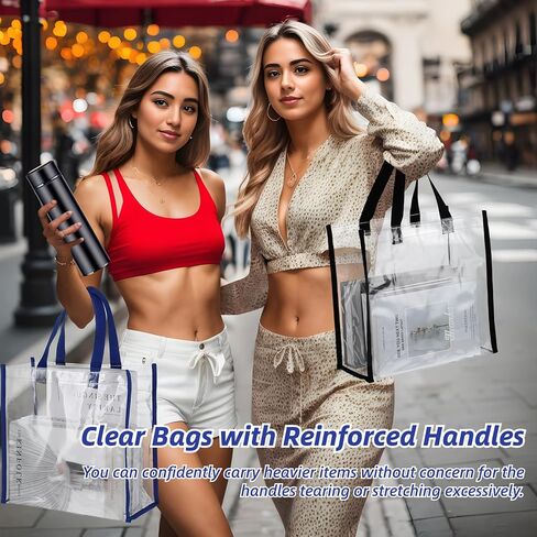 20 قطعة من حقائب كبيرة توت شفافة 12 × 12 × 6 انش من ديميجون، حقائب يد بلاستيكية عالية الجودة لتغليف الهدايا للملاعب الرياضية والمناسبات والغداء والنزهات للنساء in Kuwait