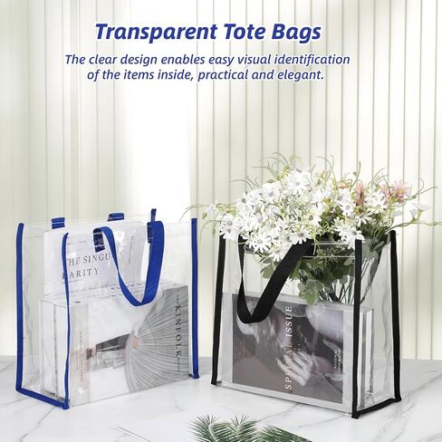 20 قطعة من حقائب كبيرة توت شفافة 12 × 12 × 6 انش من ديميجون، حقائب يد بلاستيكية عالية الجودة لتغليف الهدايا للملاعب الرياضية والمناسبات والغداء والنزهات للنساء in Kuwait