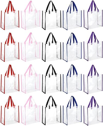 20 قطعة من حقائب كبيرة توت شفافة 12 × 12 × 6 انش من ديميجون، حقائب يد بلاستيكية عالية الجودة لتغليف الهدايا للملاعب الرياضية والمناسبات والغداء والنزهات للنساء in Kuwait