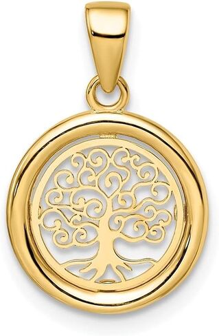 Diamond2Deal 14k Yellow Gold Tree of Life Circle Pendant (L-14mm W-14mm), Metal, No Gemstone in Saudi Arabia