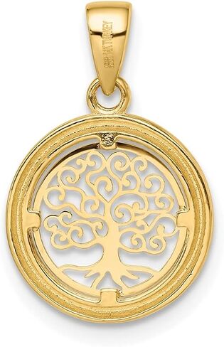Diamond2Deal 14k Yellow Gold Tree of Life Circle Pendant (L-14mm W-14mm), Metal, No Gemstone in Saudi Arabia