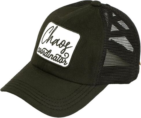 C.C Ponytail Criss Cross Messy Buns Ponycaps Baseball Cap Dad Trucker Mesh Hat (Patch Chaos Coordinator Black) in Saudi Arabia