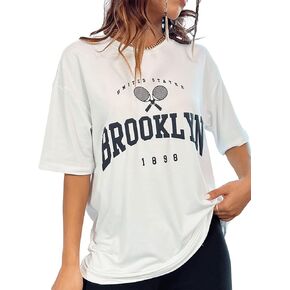 Verdusa Women's Casual Crewneck Short Sleeve Letter Graphic Drop Shoulder Oversized Tee T Shirt