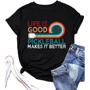 Pickleball Shirts Women Pickleball Rainbow Graphic Tshirt Pickleball Player Gift Tee Short Sleeve Tops