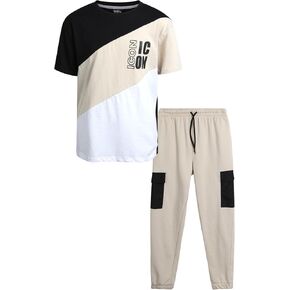 طقم سراويل للأولاد من Quad Seven - قطعتان من تي شيرت بأكمام قصيرة وبنطال رياضي French Terry Cargo مع جيوب (8-18) in Kuwait