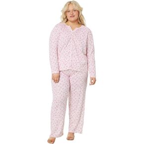 Karen Neuburger Plus سترة صوفية بأكمام طويلة PJ Set Love Affair Ditsy 2X (للنساء 20W-22W) in Saudi Arabia