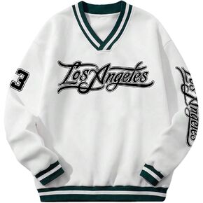 كنزات رجالي من COZYEASE مطبوع عليها حروف جرافيك مخططة ورقبة على شكل حرف V وأكمام طويلة بلوفر سويت شيرت بريبي in Kuwait