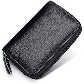 Card Holder Wallet, Zipper Coin Purse Accordion Wallet, Genuine Cow Leather Card Case, Black Small Wallet Business Card Holder for Men or Women in Kuwait