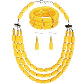 Ufraky Multi-Strand Bib Choker Statement Necklace Bracelet Earrings Fashion Beads Jewelry Set