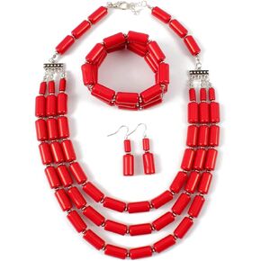 Ufraky Multi-Strand Bib Choker Statement Necklace Bracelet Earrings Fashion Beads Jewelry Set