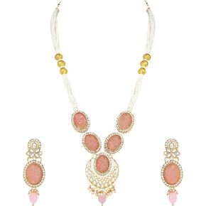 I Jewels Gold Plated Indian Wedding Bollywood Long Multistrand Pearl Necklace Jewellery & Earrings Set For Women/Girls