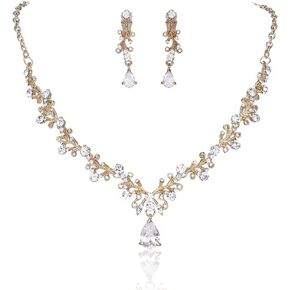 Aularso Bride Wedding Necklaces Earring Set Bridal Crystal Pendant Necklace Jewelry Sets for Women and Girls