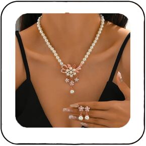 Unicra 1920s Gatsby Pearl Jewelry Set Silver Bridal Wedding Rhinestone Necklace Earrings Set Crystal Bridesmaids Jewelry Accessories for Women and Girls