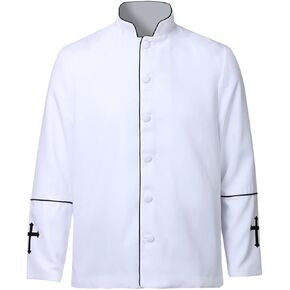 BPURB Mens Long Sleeves Clergy Coat for Priest Pastor Stand Collar Preacher Minister Costume