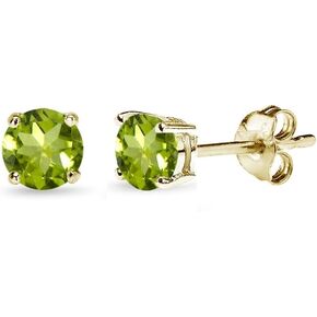 Peridot Earrings for Women Sterling Silver Round-Cut Solitaire Stud Gemstone Birthstone Earring for Women Girls
