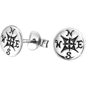 Compass .925 Sterling-Silver TINY Stud Earrings, Multiple Piercing, for Cartilage, Helix, 2nd Ear Piercing (Nickel Free)