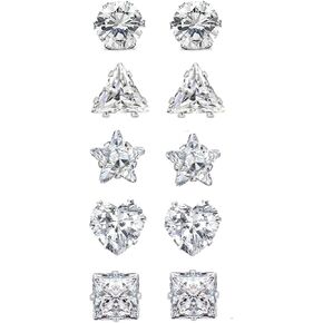 YCL&TXL 5 أزواج من الأقراط الفولاذ المقاوم للصدأ غير المثقوبة أشكال مختلفة مكعب زركونيا مجموعة أقراط مغناطيسية للنساء والرجال 6 مم (فضي) in Kuwait