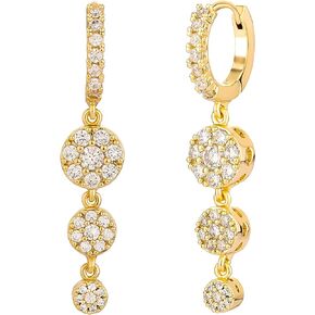 TOPGRILLZ Dangle Earrings Gold Hoop Earrings for Women Men Iced out Cubic Zirconia Tennis Round 14K Gold Plated Huggie Earrings Gifts for Birthday Party