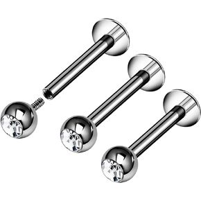 3PCS Titanium G23 Internally Threaded Labret 16g 3mm Ball Monroe Tragus Vertical Labret Earrings Piercing Jewelry Pick Size