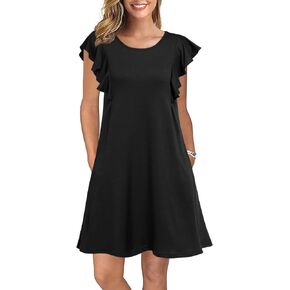 WOOSEA Women's Summer Casual T Shirt Dresses Ruffle Sleeve Swing Dress Pockets