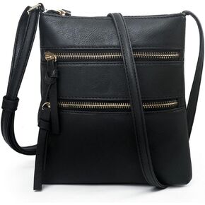 Sibalasi Women's Small Crossbody Purse Multi-Pocket Lightweight Brown over shoulder purse Black Crossover Zipper Purse
