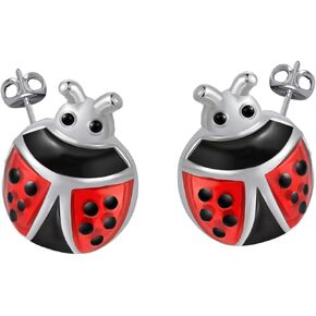Cute Miraculous-Ladybug Enamel-Mushroom Stud for Women - Aesthetics Animal Earrings Charms Christmas Jewelry for Girls, Single Small Ladybug and Mushroom Asymmetric Earrings for Birthday Gift