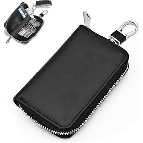 Car Key Case, Leather Key Case Key Pouch for Car Keys, Key Case Wallet Key Chain Bag with Metal Hook and Keyring